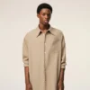 Rochie-cămașă largă Ami de Coeur din lână nouă, bej Rochie-cămașă largă Ami de Coeur din lână nouă, bej