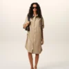 Rochie-cămașă largă Ami de Coeur din lână nouă, bej Rochie-cămașă largă Ami de Coeur din lână nouă, bej