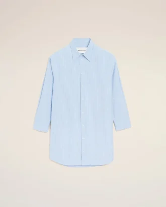 Rochie-cămașă largă din bumbac albastru Ami de Coeur