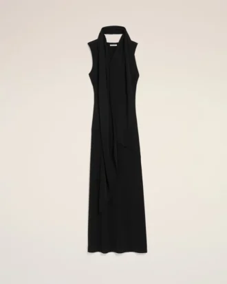 Rochie lungă din jersey negru cu guler lavalliere