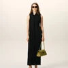 Rochie lungă din jersey negru cu guler lavalliere