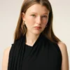 Rochie lungă din jersey negru cu guler lavalliere