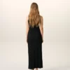 Rochie lungă din jersey negru cu guler lavalliere