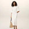 Rochie lungă mulată din bumbac alb Rochie lungă mulată din bumbac alb