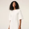 Rochie lungă mulată din bumbac alb Rochie lungă mulată din bumbac alb