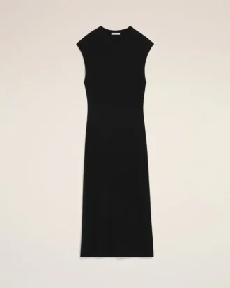 Rochie lungă, mulată, fără mâneci, din jersey negru