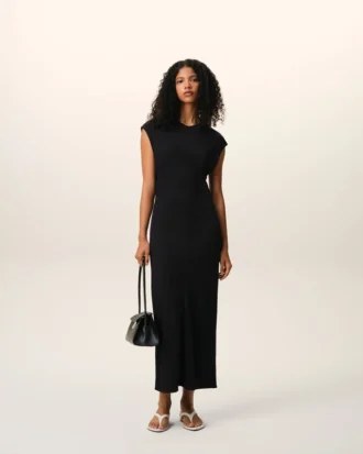 Rochie lungă, mulată, fără mâneci, din jersey negru