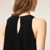 Rochie lungă neagră din amestec de mătase cu volane