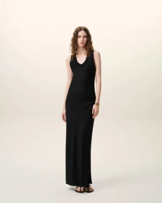 Rochie maxi fără mâneci din satin negru