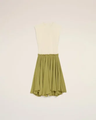 Rochie midi din lână nouă, bicoloră, albă și verde