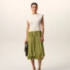 Rochie midi din lână nouă, bicoloră, albă și verde