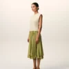 Rochie midi din lână nouă, bicoloră, albă și verde