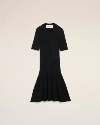Rochie mini din tricot negru cu godet