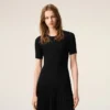 Rochie mini din tricot negru cu godet