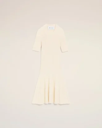 Rochie mini Godet din tricot alb