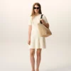 Rochie mini Godet din tricot alb