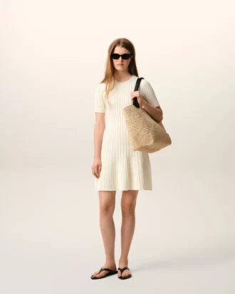 Rochie mini Godet din tricot alb