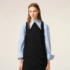 Rochie mini neagră din lână nouă, cu curele