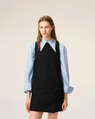 Rochie mini neagră din lână nouă, cu curele