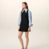 Rochie mini neagră din lână nouă, cu curele