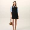 Rochie mini neagră din lână nouă, cu curele