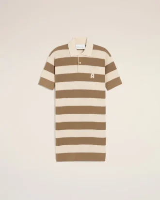 Rochie polo din bumbac alb și maro cu patch Ami de Coeur