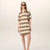 Rochie polo din bumbac alb și maro cu patch Ami de Coeur