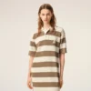 Rochie polo din bumbac alb și maro cu patch Ami de Coeur