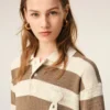 Rochie polo din bumbac alb și maro cu patch Ami de Coeur