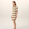 Rochie polo din bumbac alb și maro cu patch Ami de Coeur