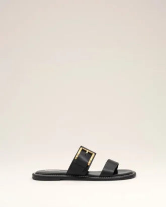 Sandale negre cu cataramă din piele de vacă