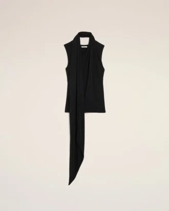 Top fără mâneci din jersey negru Lavalliere