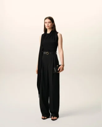 Top fără mâneci din jersey negru Lavalliere
