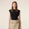Top mulat fără mâneci din jersey negru Top mulat fără mâneci din jersey negru
