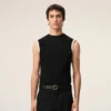 Top mulat fără mâneci din jersey negru Top mulat fără mâneci din jersey negru