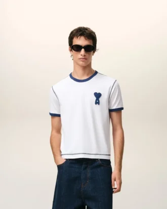 Tricou alb Ami de Coeur cu patch-uri tricotate