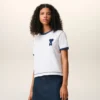 Tricou alb Ami de Coeur cu patch-uri tricotate Tricou alb Ami de Coeur cu patch-uri tricotate