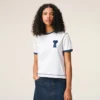 Tricou alb Ami de Coeur cu patch-uri tricotate Tricou alb Ami de Coeur cu patch-uri tricotate