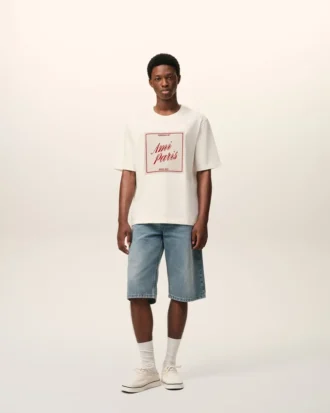 Tricou alb din bumbac Ami Paris cu imprimeu Heritage