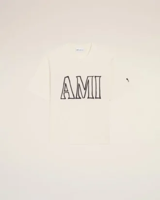 Tricou alb din bumbac cu imprimeu Ami Paris