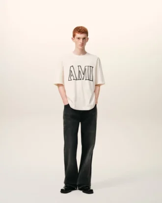 Tricou alb din bumbac cu imprimeu Ami Paris