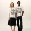 Tricou alb din bumbac cu imprimeu caracteristic