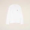 Tricou alb din bumbac cu mâneci lungi și broderie roșie Red Ami de Coeur