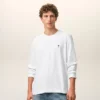 Tricou alb din bumbac cu mâneci lungi și broderie roșie Red Ami de Coeur