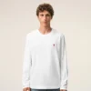 Tricou alb din bumbac cu mâneci lungi și broderie roșie Red Ami de Coeur