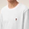 Tricou alb din bumbac cu mâneci lungi și broderie roșie Red Ami de Coeur