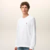 Tricou alb din bumbac cu mâneci lungi și broderie roșie Red Ami de Coeur