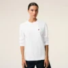 Tricou alb din bumbac cu mâneci lungi și broderie roșie Red Ami de Coeur