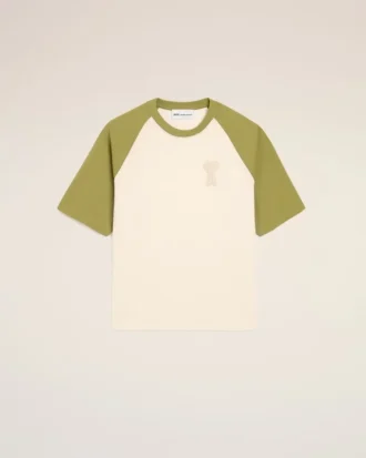 Tricou alb și verde din bumbac cu patch-uri tricotate Ami de Coeur T-Shirt