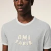 Tricou Ami Paris din bumbac gri cu patch-uri tricotate Tricou Ami Paris din bumbac gri cu patch-uri tricotate